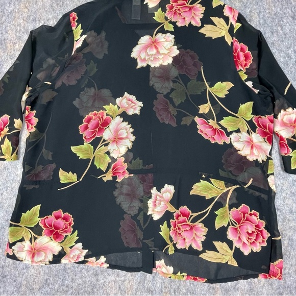 Emma James Floral 3/4 Sleeve Button-Down Romantic Feminine Sheer Blouse - Sz 20W - Picture 9 of 14